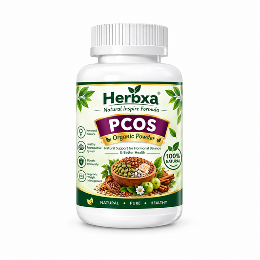 Herbxa PCOS Organic Powder bottle on white background